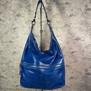 HOBO International Blue Leather Hobo Style Bag with zippered front pocket